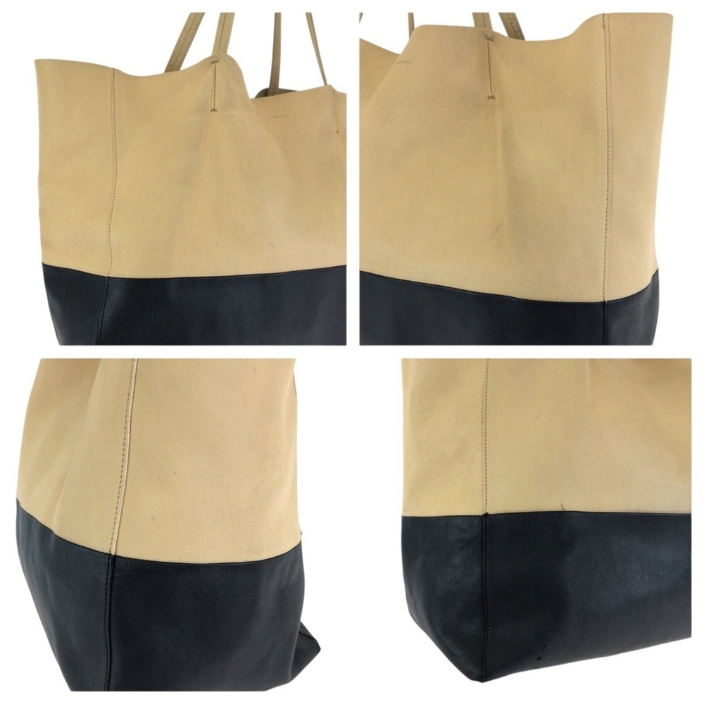 CELINE Horizontal Cabas Bicolor Beige Black Gold Hardware Leather Tote Bag Sh... - Picture 5 of 10
